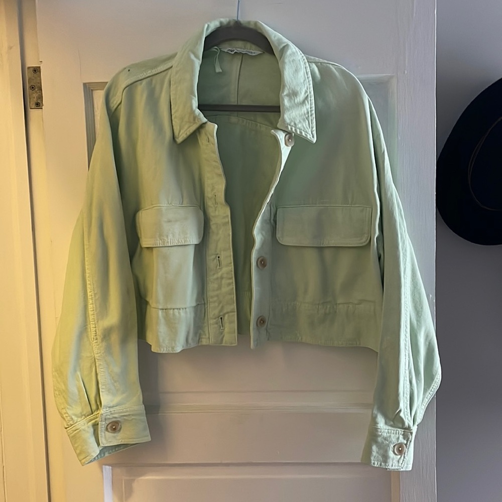 Zara Cropped Pastel Green Jean Jacket